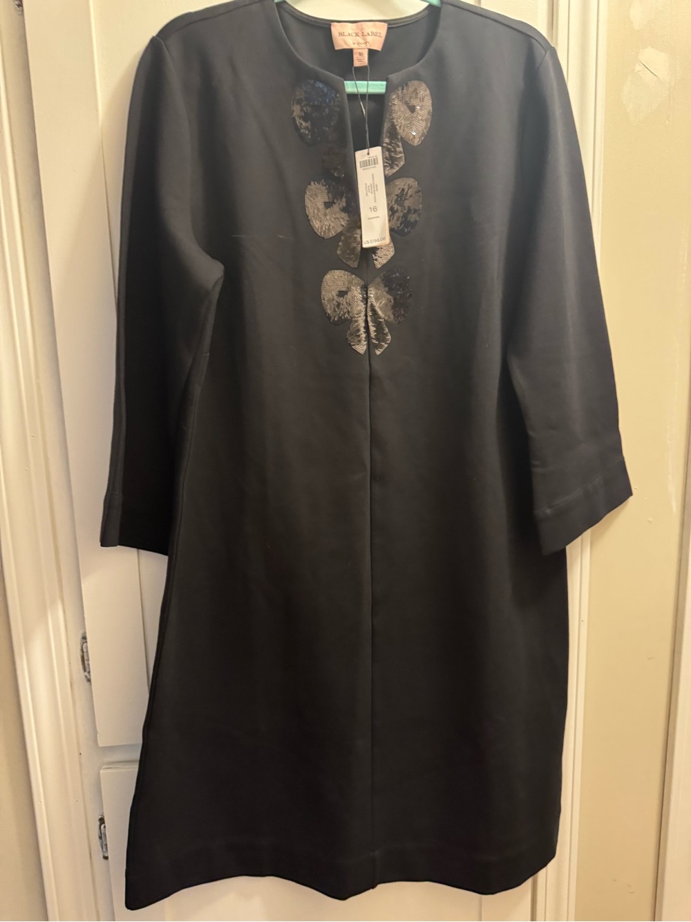 Black Label by Chico’s Embellished Bow Dress NWT Size 16 Black Sequin $198